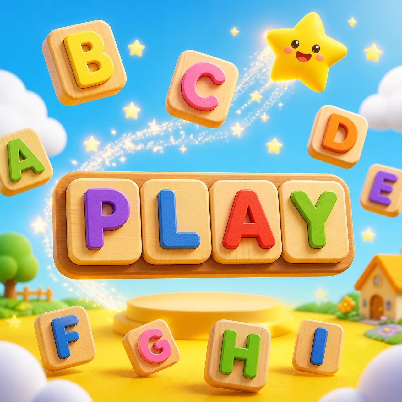 Peças de letras coloridas formando palavras no jogo Letrinhas Mágicas